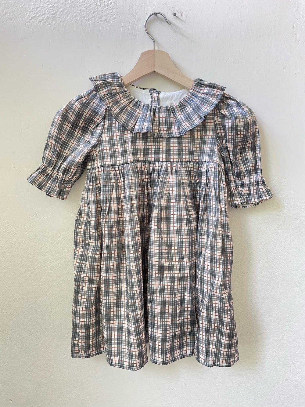 Noralee Camille Dress Dove Check Plaid Ruffle Collar Toddler Little Girl Size 6